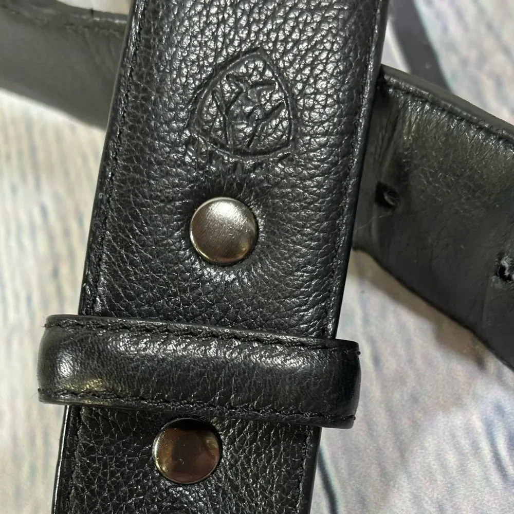 Ariat Black Leather Silver Buckle Western Southwestern Cowboy Casual Belt 44